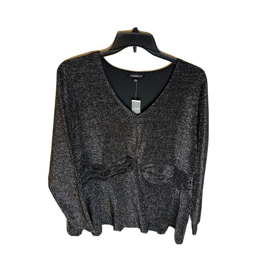 Lane Bryant 22/24 black silver‎ metallic shimmer twist front blouse women's plus